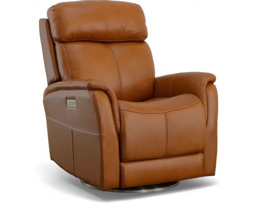 View Swivel Power Recliner with Power Headrest and Lumbar Caramel