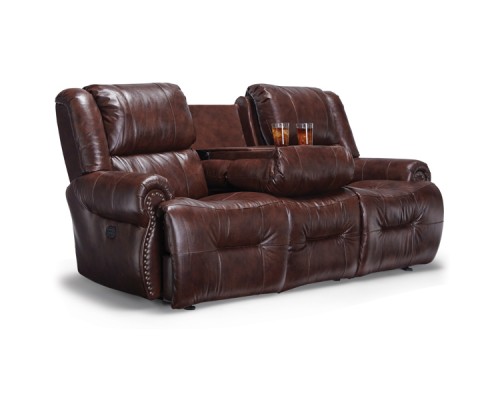 Genet Leather Power Reclining Sofa W/ Power Headrest & Flip Down Console